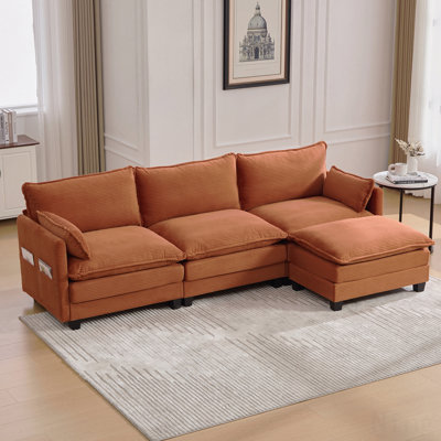 Canapé modulaire surdimensionné surdimensionné avec repose-pieds mobile, ensemble de canapés en velours côtelé moderne de 102 pouces à 4 places, canapé convertible en forme de L pour le salon et le bureau