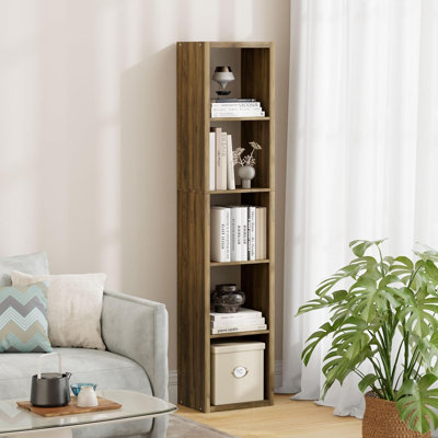 Bibliothèque de rangement à 5 cubes à une rangée, présentoir décoratif à dos ouvert avec cadre épaissi, organisateur en bois robuste avec surface lisse facile à nettoyer pour le salon, la chambre à coucher et le bureau personnel, facile à assembler. (5 carrés, brun)