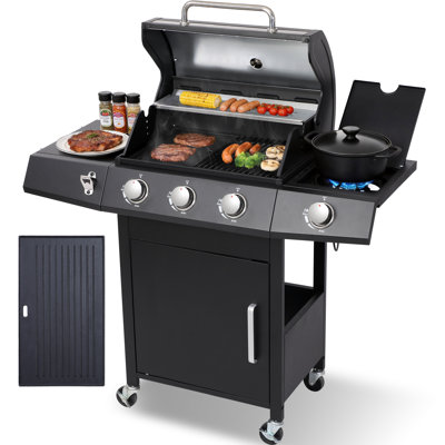 Upgraded 37,200 BTU 3-Burner Propane Gas Grill with Side Burner