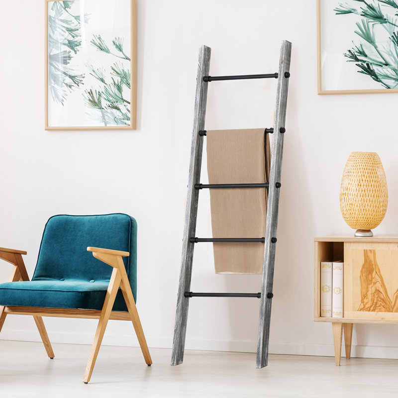 Wall-Leaning 5 ft Blanket Ladder, White/Grey