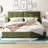 Olive Velvet Bed Frame, King Size Upholstered Platform With Wide Headboard And Deep Round - Shaped Tufting, Soft Square Corners, No Box Spring, Easy Assembly For 2 Adults Bed, Curved Headboard,