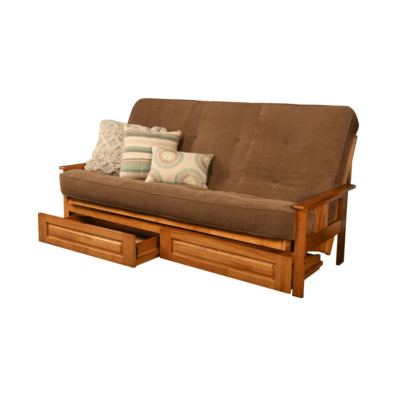 Stratford 86" Queen Futon and Mattress with Drawer set, Butternut, Marmont Mocha , Premium Pocket Coil