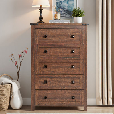 Farmhouse Wood Dresser - 5 Drawers, Versatile Storage