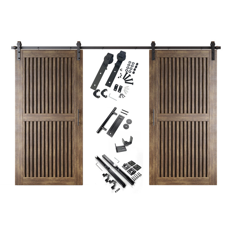 Portes de grange à rayures verticales non assemblées et non assemblées en noyer foncé 48 po x 80 po Homacer, 48 po x 80 po