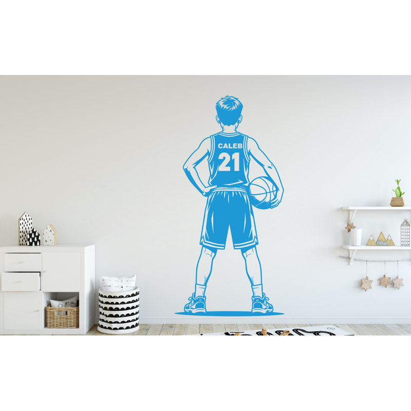 Adhésif décoratif personnalisé en vinyle garçon de basketball, décor de chambre d'enfant, nom personnalisé 328DRE, Oui