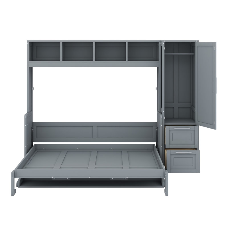 Lit escamotable Murphy avec placard et tiroirs, gris