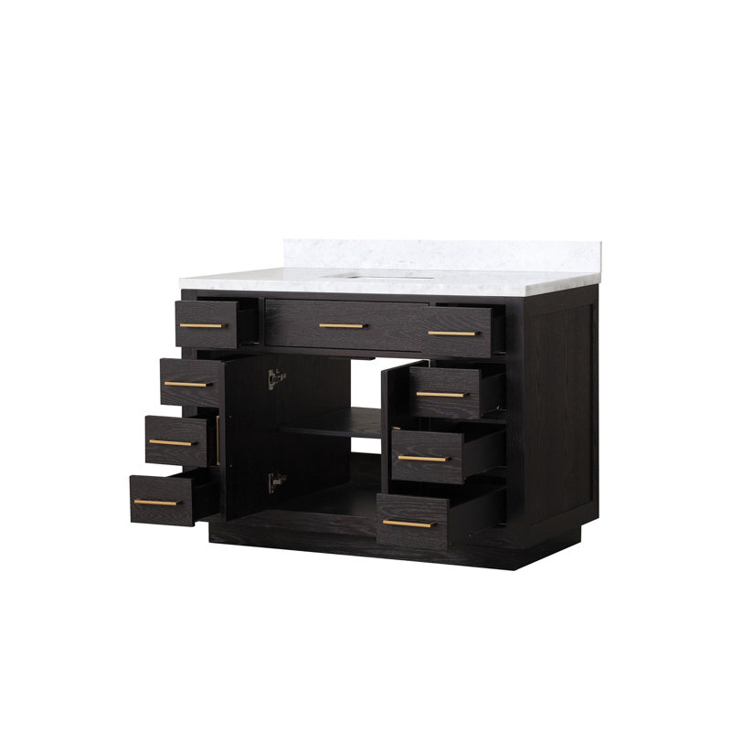 Meuble-lavabo simple en chêne noir l 48 po x P 22 po avec plateau en marbre de Carrare