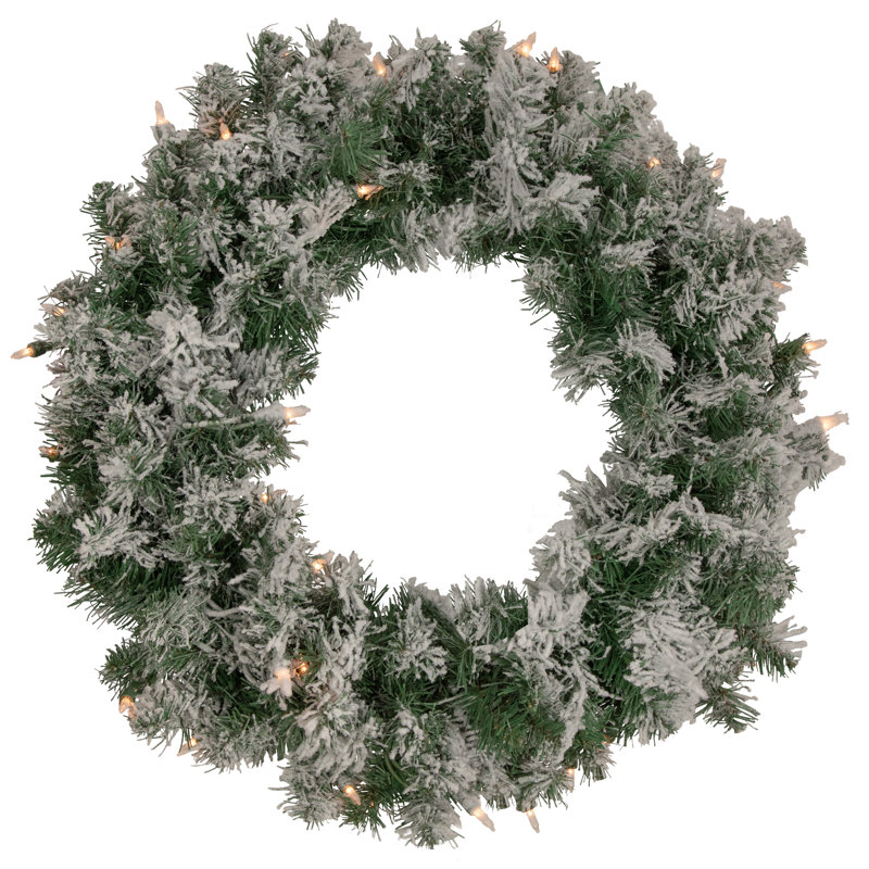 Pre-Lit Flocked Victoria Pine Artificial Christmas Wreath - Clear Lights, 24"