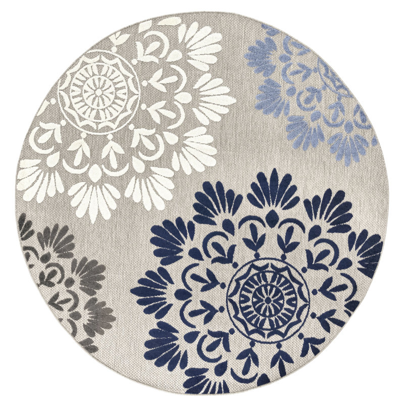 Fruitvale Floral Water Resistant Indoor Outdoor Rugs for Patios, Deck, Porch or Entryway, Round 5'3"