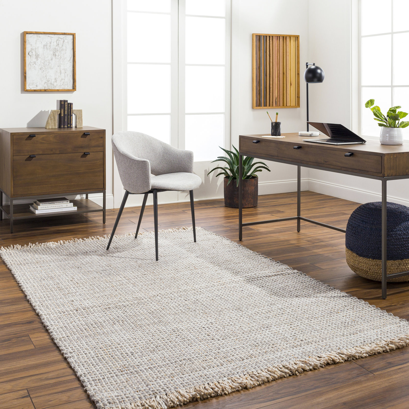 Viewcrest Hand-Woven Taupe Striped Rug, Rectangle 10' x 14'