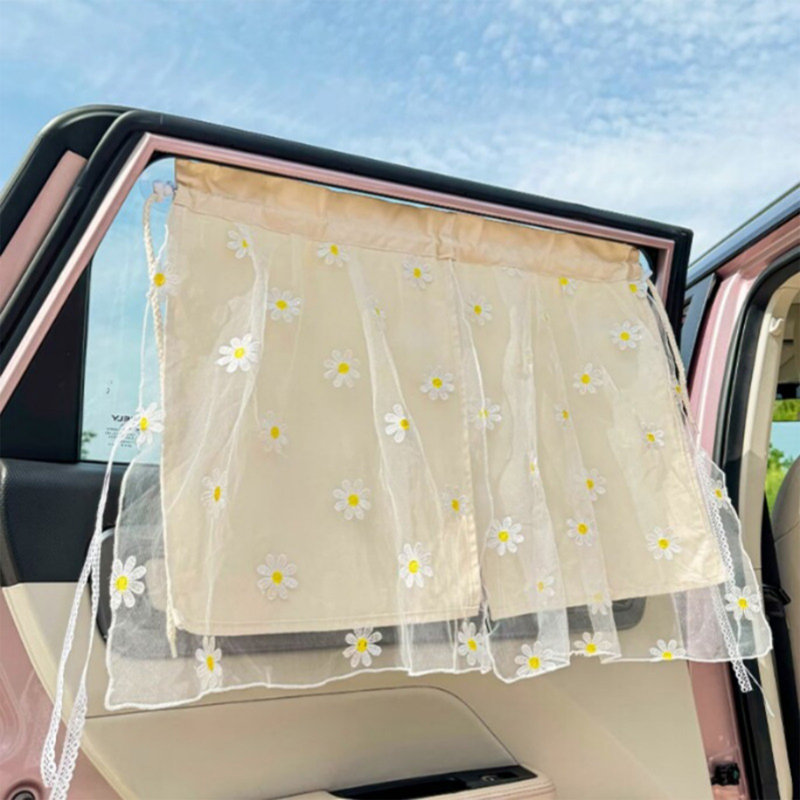 Kbndieu Car Embroidery Lace Flower Curtain Sunshade Car Window Side Window Sunshade, B