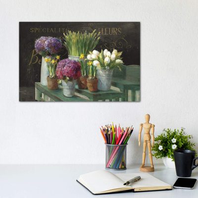 Les Fleurs Printemps On Black by Danhui Nai - Wrapped Canvas Painting