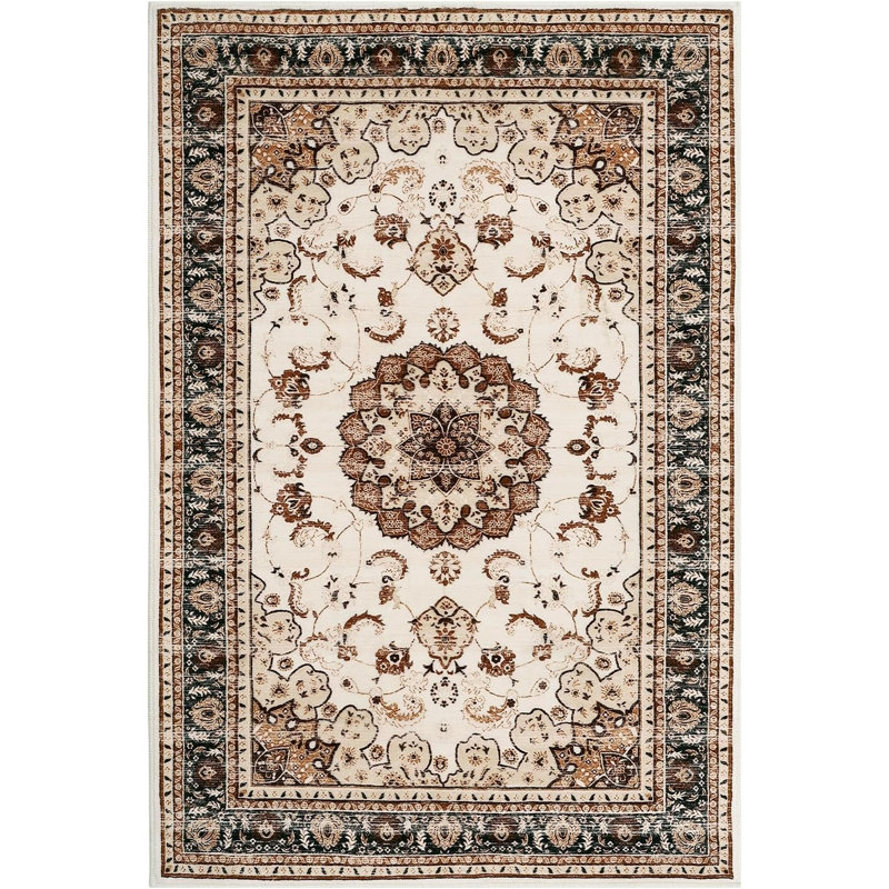 Boho Vintage Area Rug – Washable, Soft Gray Medallion Carpet with Non-Slip Backing for Living Room, Bedroom, Kitchen (Gray)