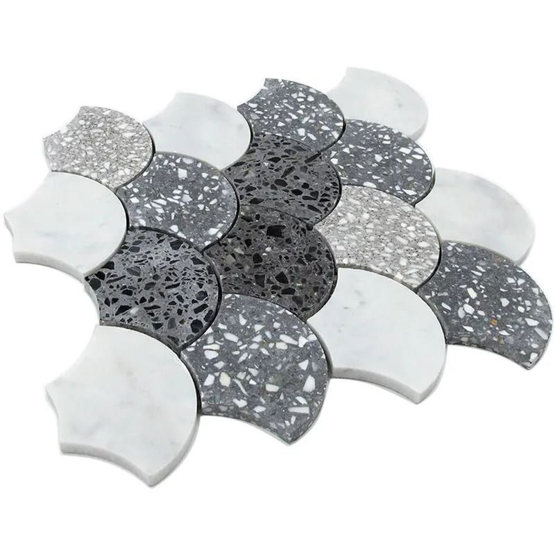 Carrelage écaille de poisson en marbre 12 x 12 Stellare Terrazzo (paquet de 5 pieds carrés) - paquet de 5, Blanc / Gris