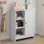 Armoire de salle de bain, support de rangement autoportant pour la cuisine, armoire de rangement au sol 23,62 po x 11,81 po x 31,5 po avec 1 armoire, 3 compartiments ouverts, tablettes réglables, blanc