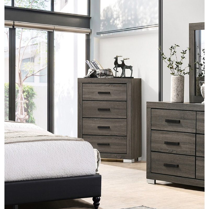 Commode 4 tiroirs en bois gris