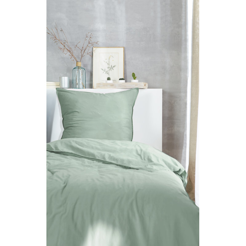Cotton Solid Colour Duvet Cover Set with Pillow Shams, 220 x 240cm - 2 Pillowcase (80 x 80), Mint