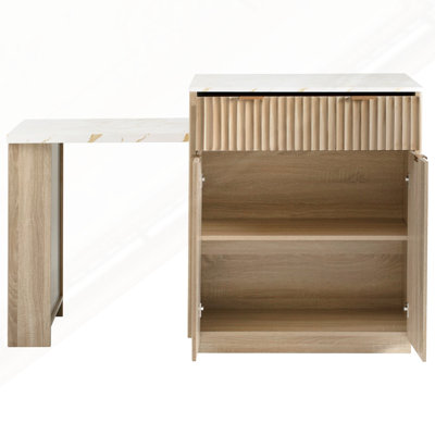 Îlot de cuisine cannelé 82,6 po avec table de salle à manger extensible
