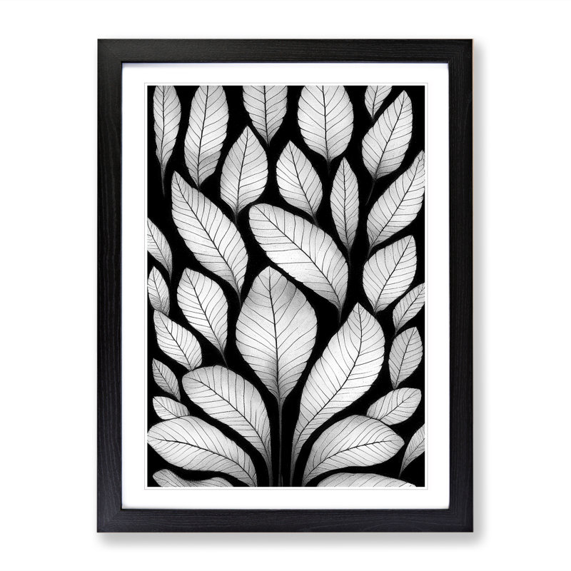 Monochrome Leaves No.2 - Framed Print, Black, 64cm H x 46cm W x 2cm D