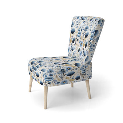 Chaise d'appoint rembourrée en velours bleu et blanc Ferns Tranquility - Velours