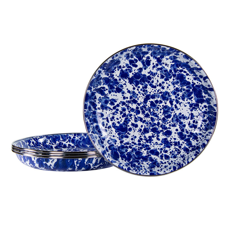 Set of 4 Grey Swirl Pasta Plates, Cobalt Swirl