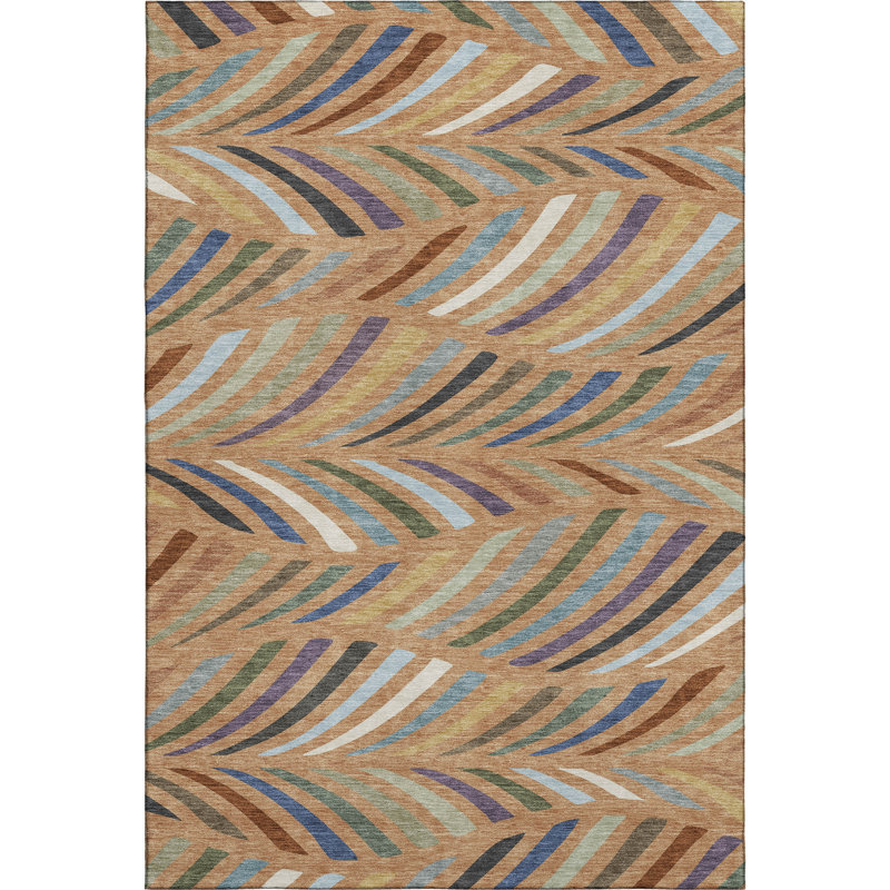Tapis moderne lavable à la machine de qualité supérieure Mayfield AMF2475, Cuivre, 5 pi x 7 pi 6 po