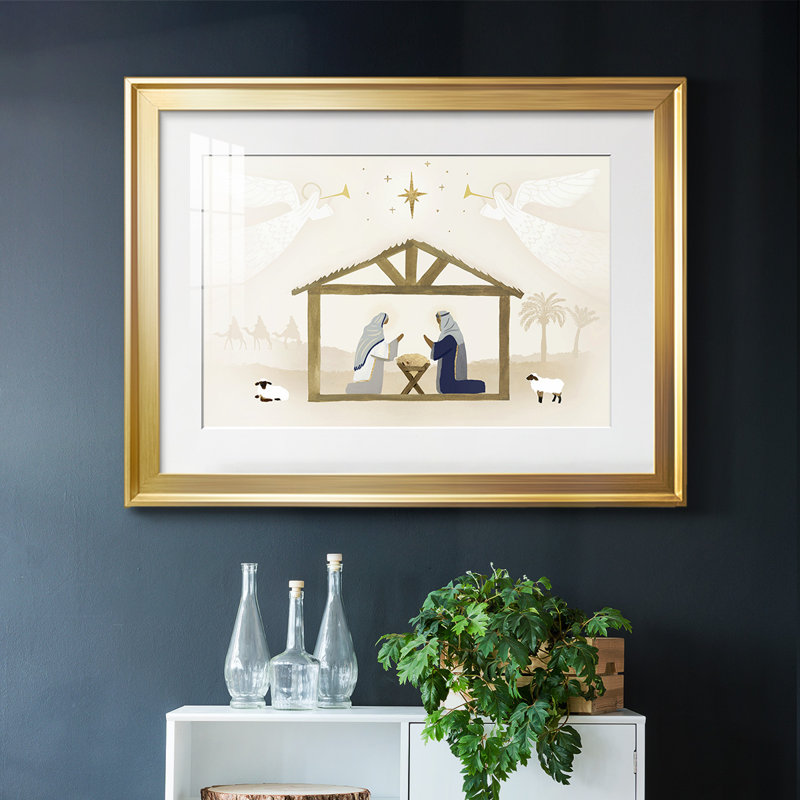 «Away In A Manger Collection», reproduction encadrée sur papier, Or, H 27 po x l 39 po x P 1,5 po