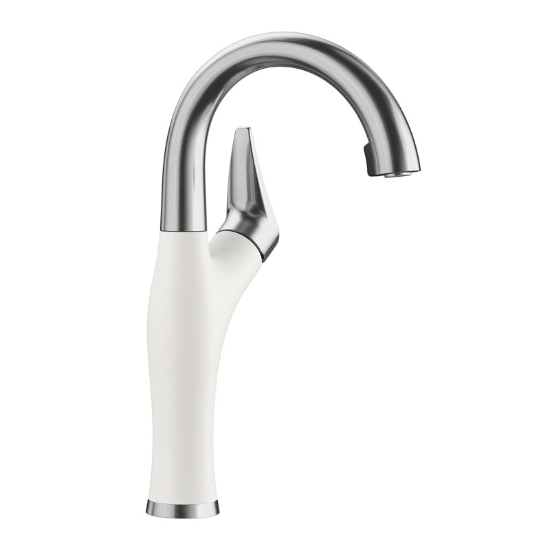 Artona Pull-Down Dual-Spray Bar Faucet - PVD Steel/White, 1.5 GPM, White