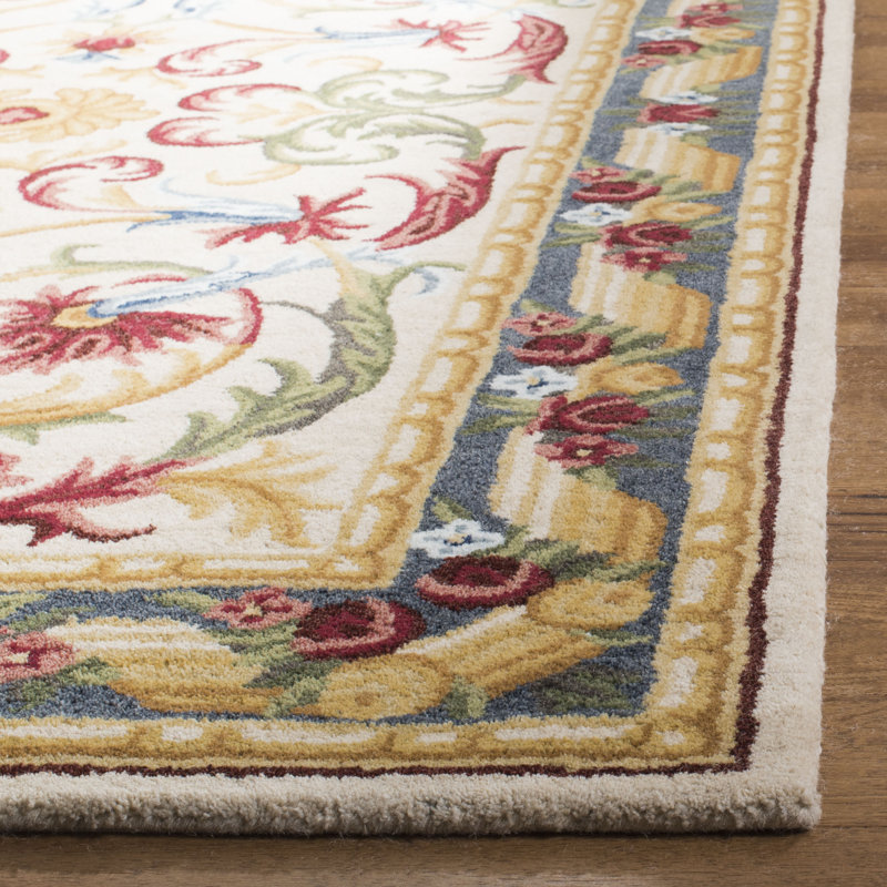 Rivoli Hand Tufted Wool/Cotton Oriental Rug in Green/Ivory, Square 6'