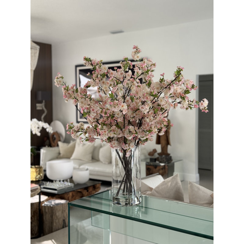 Cherry Blossoms In 16" Glass Cylinder, Pink