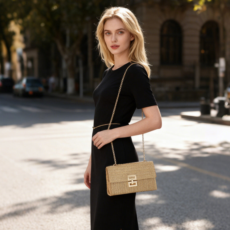 Ensemble de sacs à main élégants en cuir de paille tissé et en polyuréthane pour femme