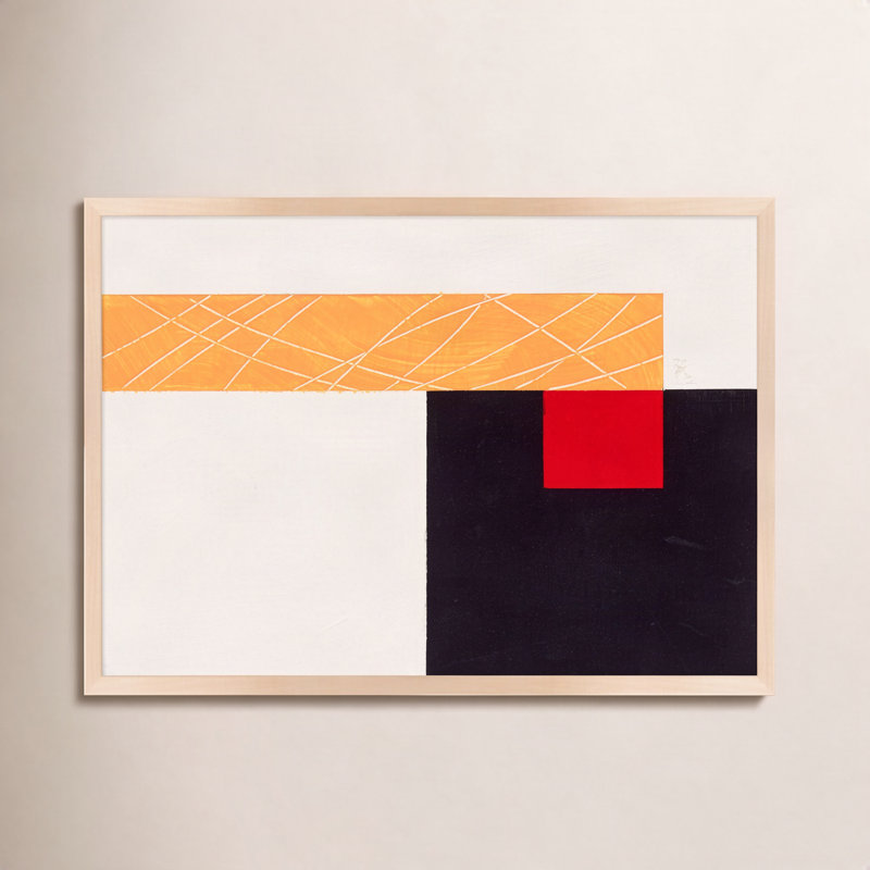 Composition With Yellow 1 Print by Robert Kamnatnik, 26.5" H x 38" W x 1.25" D, Maple Framed Paper