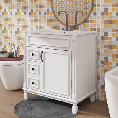 30 Inch Modern Bathroom Vanity With Sink 2 Left Hand Drawers & Adjustable Shelf Plus Soft Closing Doors