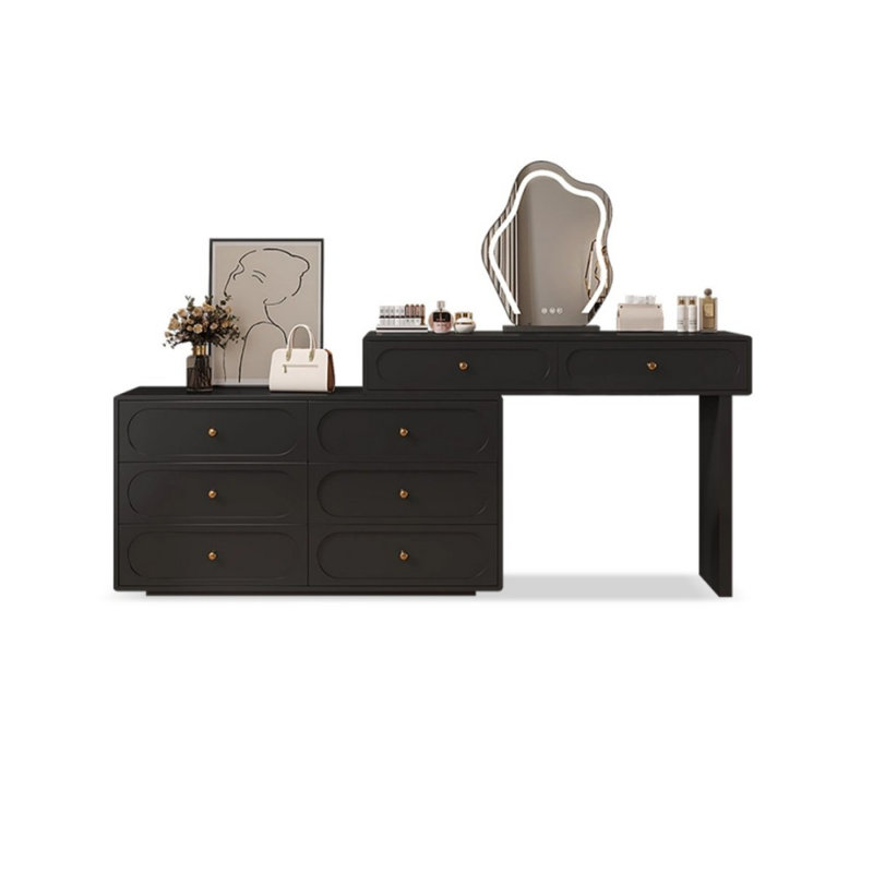 Coiffeuse de maquillage avec miroir lumineux, 8 tiroirs