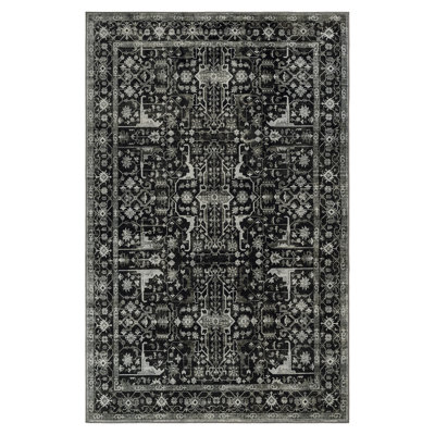 Tapis oriental noir / beige / gris à envers antidérapant lavable à la machine pour le salon, la chambre à coucher et le couloir