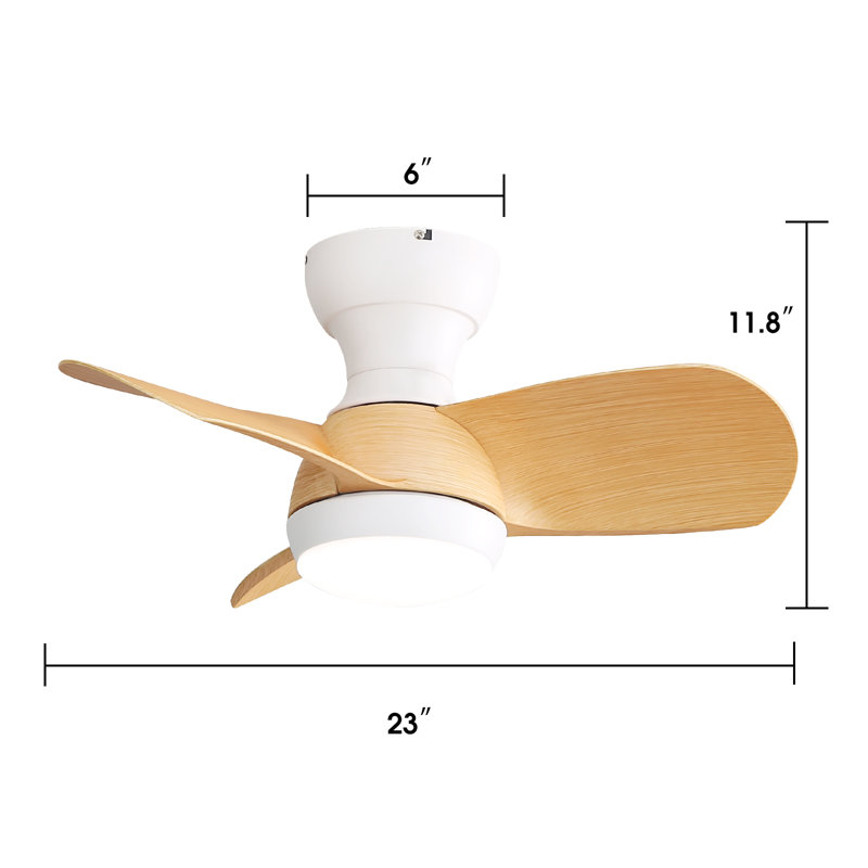 Corabelle 23" 3-Blade Modern Flush Mount Ceiling Fan with Remote Control and Light Kit Included, White/Light Brown