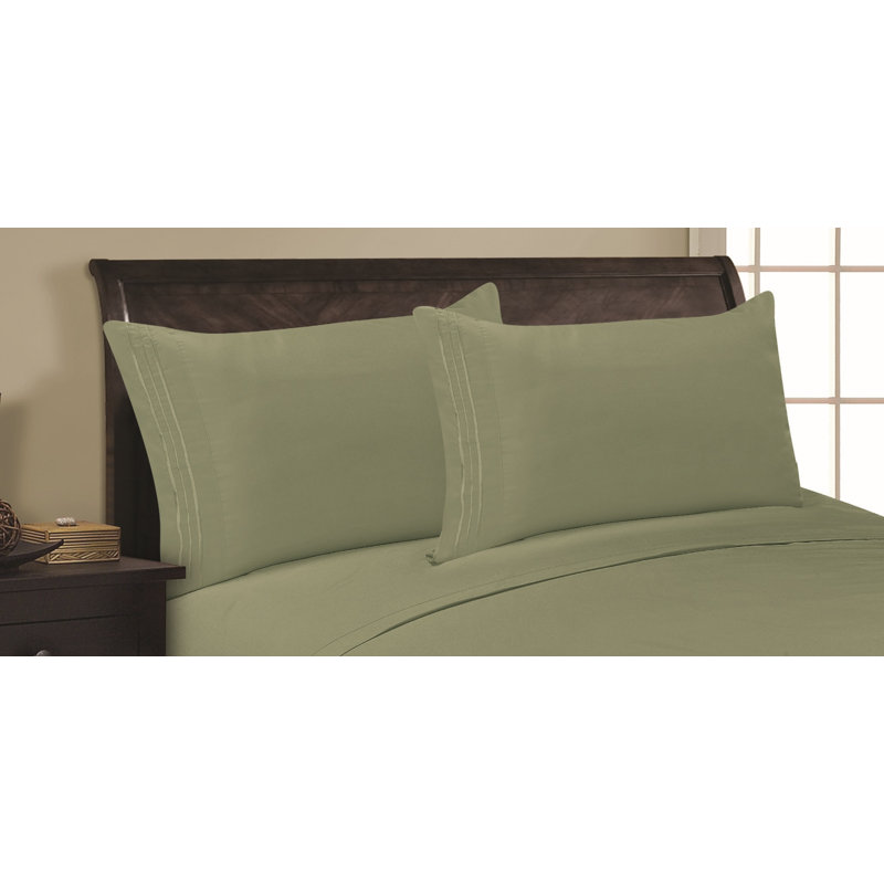  Embossed Stripe Brushed Microfiber Pillowcase Set, Sage, King Pillowcase