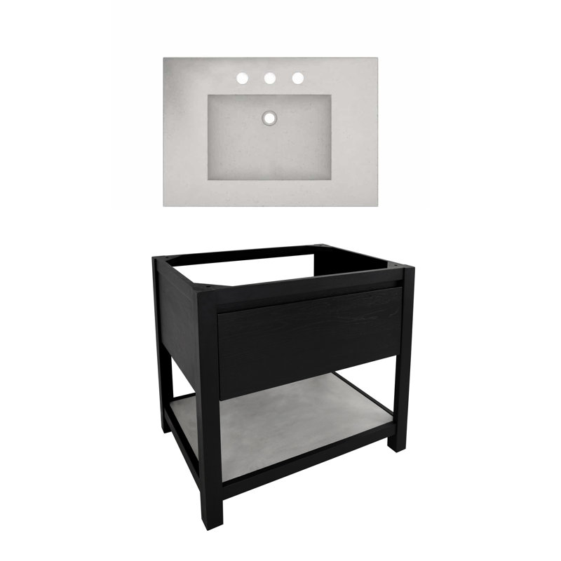 Solace 30.5" Single Bathroom Vanity Set, Midnight Oak, Ash, Ash