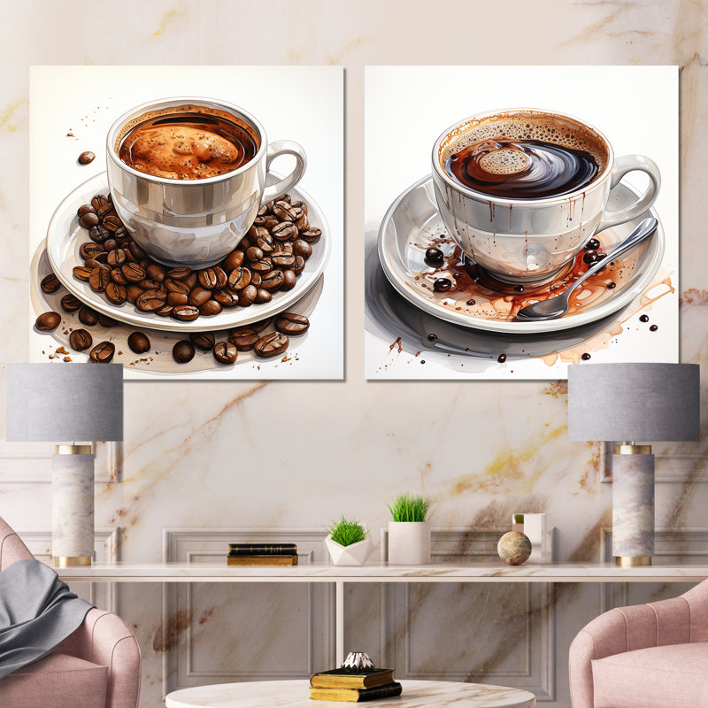 Tasse à café brune Temptation I - ensemble de 2 impressions murales en métal carrées, H 23 po x l 46 po