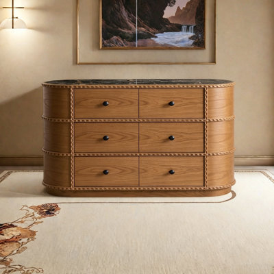 French Style Solid Wood Oval Chest with Marble Top