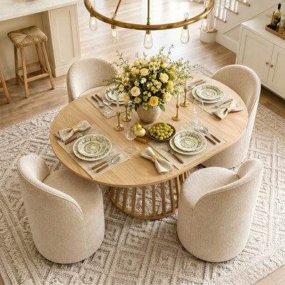 Ensemble de table de salle à manger pour 4 personnes avec table ovale extensible et 4 chaises roulantes revêtues de chenille