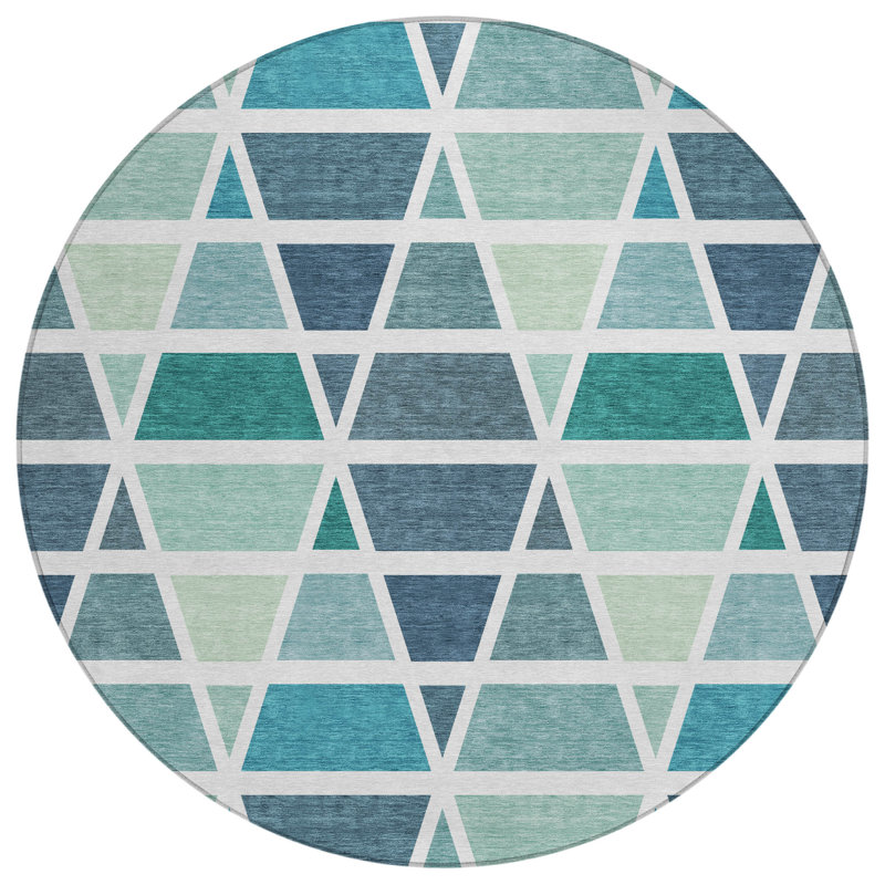 Machine Washable Indoor/Outdoor Chantille ACN2732 Geometric Rug, Teal, 8' Round