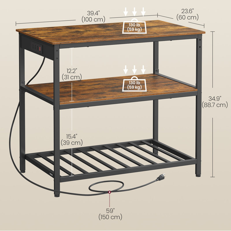 Kitchen Island, Rustic Brown/Black