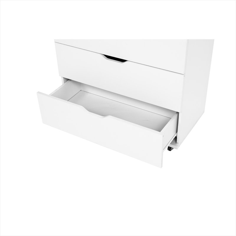 Commode mobile à 5 tiroirs au fini blanc classique - Armoire de rangement moderne avec roulettes pour l'organisation de la chambre à coucher ou du bureau à domicile