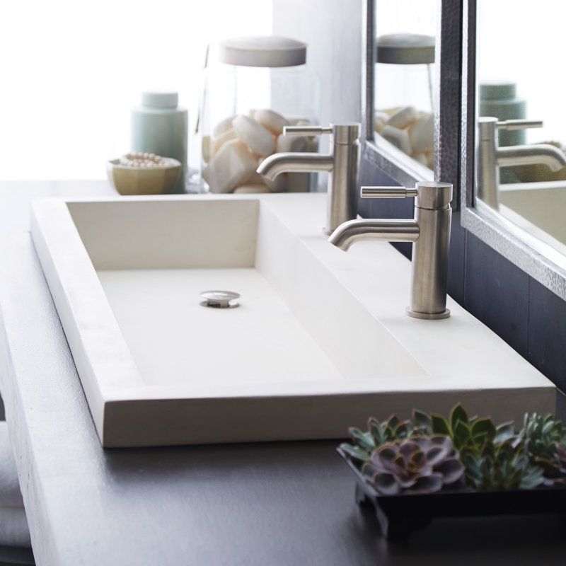 Trough Concrete Handmade Rectangular Drop-in Bathroom Sink, Charcoal, No Faucet Hole