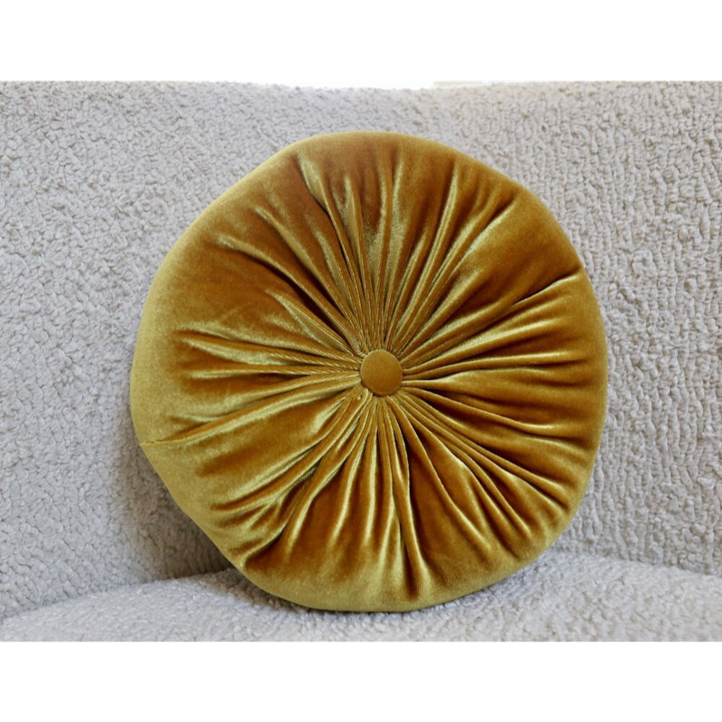 Therese 16" Tufted Round Throw Pillow, 16'' H X 16'' W, Gold Floral Olive Green