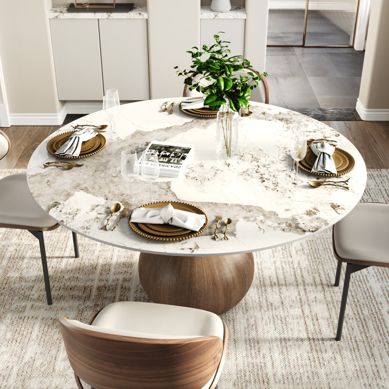Otelia Farmhouse Dark Walnut Pedestal Dining Table For 4/6/8/10, Pandora, 29.52"H x 53.15"L x 53.15"W