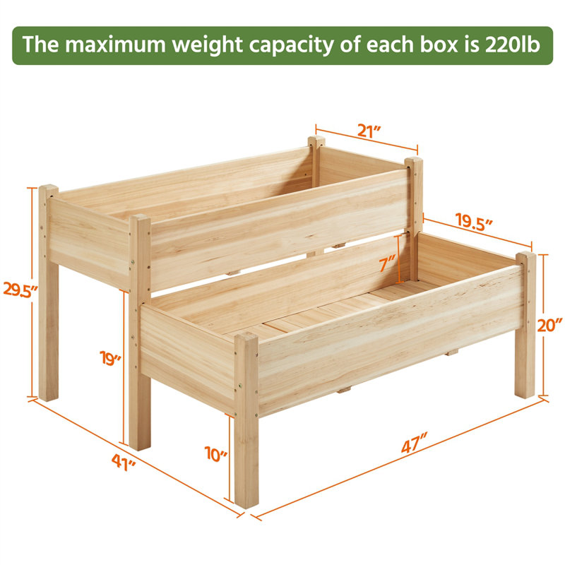 Aadhira 2-tier Fir Wood Elevated Planting Box, Wood