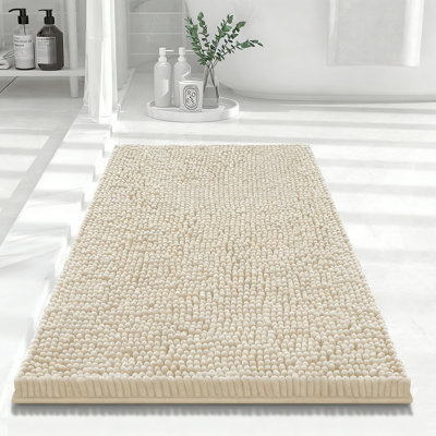 Luxury Chenille Bath Mat, Extra Soft Absorbent Shaggy, Non-Slip Plush, Sand, 24X16 Inch