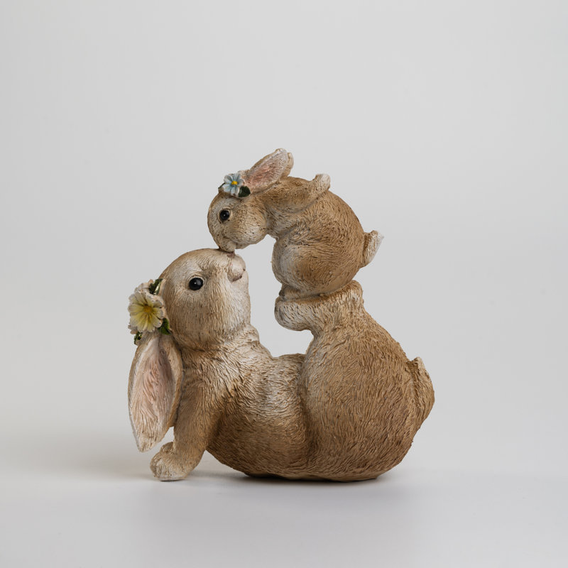Figurine douce mère et bébé lapin